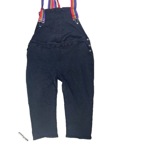 Delias Size 2x Womens Denim Jean Overalls Crop Black Stretch - Picture 1 of 5